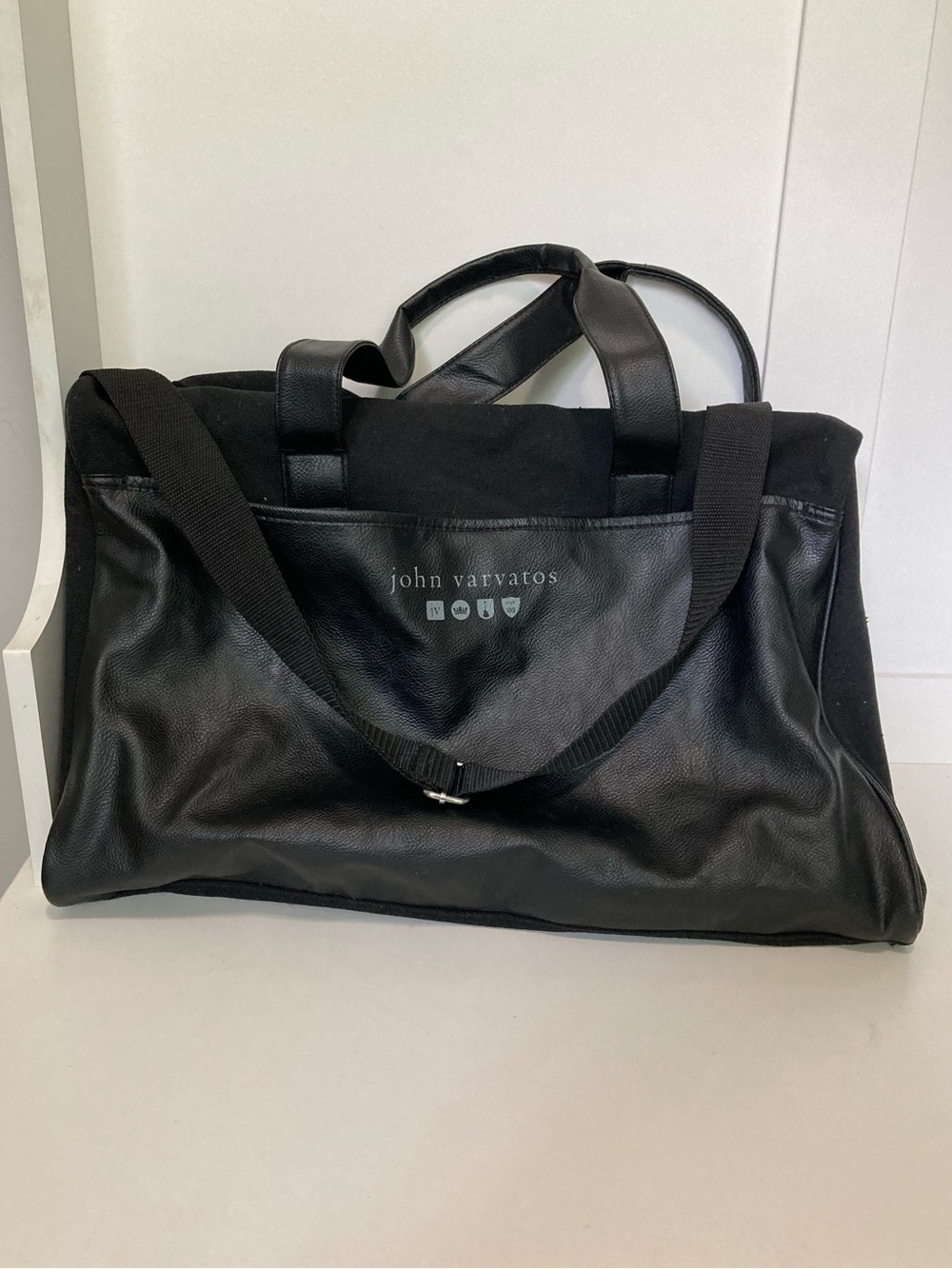 John Varvatos Black Cotton/Canvas Weekender Travel Bag